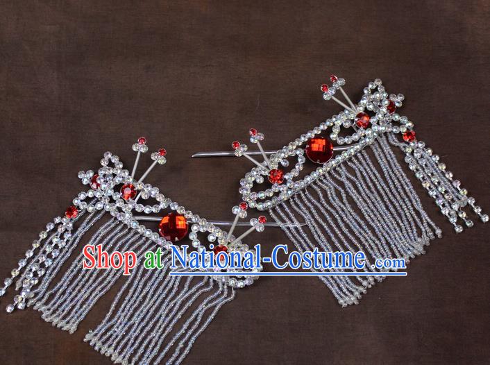 Traditional China Beijing Opera Actress Hair Accessories, Chinese Peking Opera Diva Tassel Hairpins Headwear