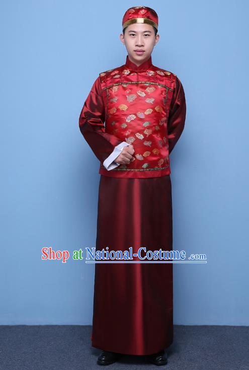 Traditional Ancient Chinese Qing Dynasty Prince Costume, China Manchu Nobility Childe Red Mandarin Jacket Clothing for Men