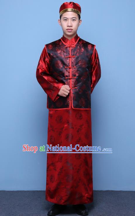 Traditional Ancient Chinese Qing Dynasty Prince Costume, China Manchu Nobility Childe Black Mandarin Jacket Clothing for Men