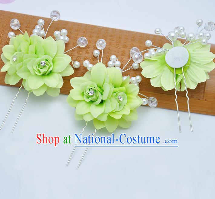 Traditional Chinese Handmade Hair Accessories Green Flowers Hairpins for Women