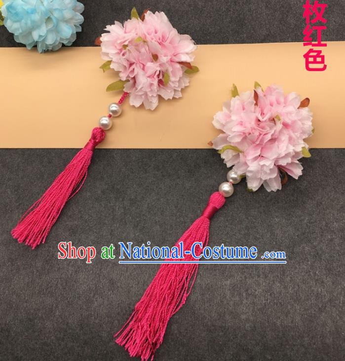 Traditional Chinese Handmade Hair Accessories Hairpins Hanfu Pink Flowers Tassel Hair Claw for Kids