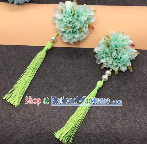 Traditional Chinese Handmade Hair Accessories Hairpins Hanfu Green Flowers Tassel Hair Claw for Kids