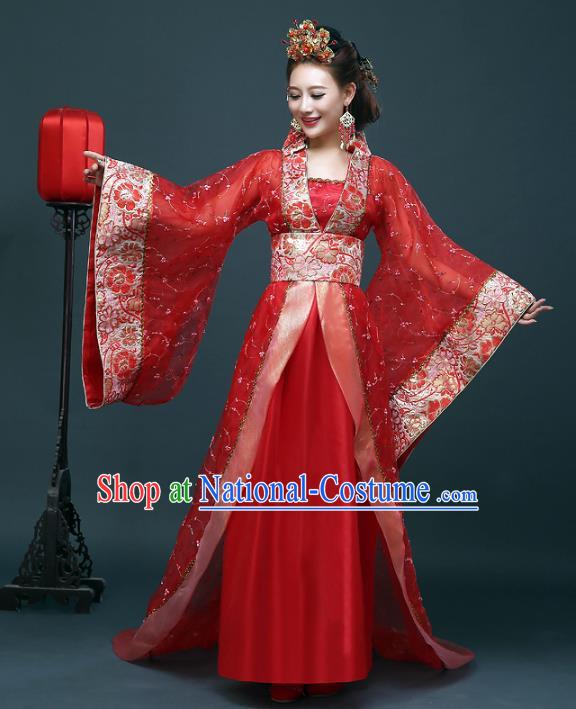 Traditional Chinese Ancient Imperial Concubine Costume, China Tang Dynasty Palace Lady Hanfu Embroidered Dress for Women