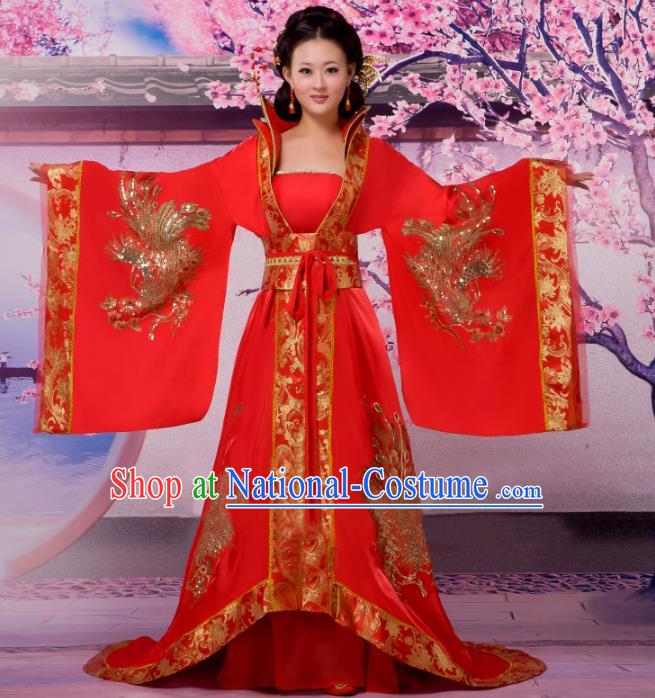 Traditional Chinese Tang Dynasty Imperial Concubine Costume, China Ancient Palace Lady Embroidered Trailing Dress Clothing for Women