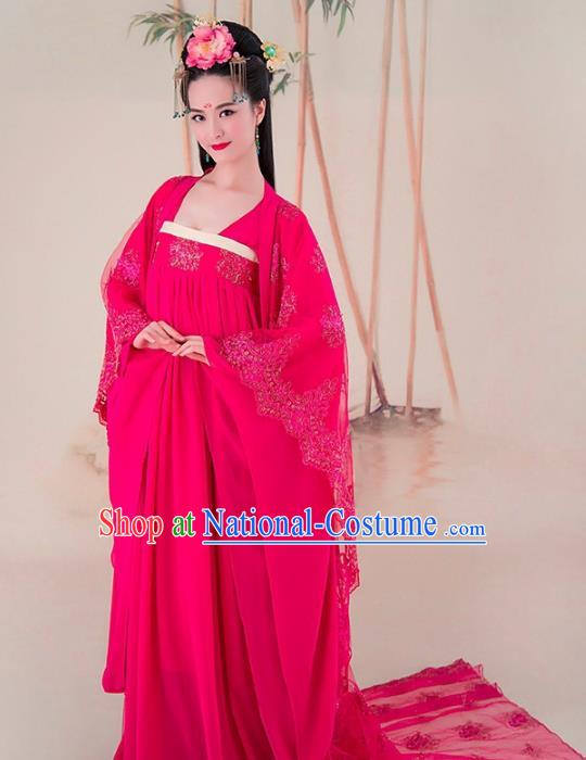 Traditional Chinese Tang Dynasty Princess Consort Costume, China Ancient Palace Lady Hanfu Trailing Dress for Women