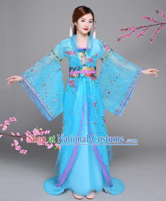 Traditional Chinese Tang Dynasty Imperial Concubine Costume, China Ancient Palace Lady Hanfu Embroidered Trailing Dress for Women