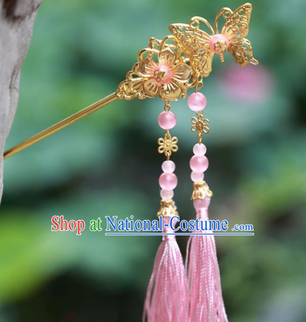 Traditional Chinese Handmade Hair Accessories Hairpins Hanfu Pink Tassel Step Shake for Kids