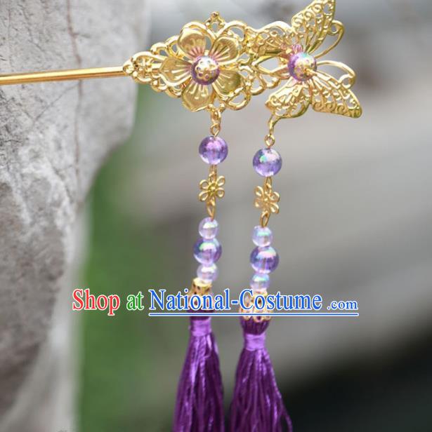 Traditional Chinese Handmade Hair Accessories Hairpins Hanfu Purple Tassel Step Shake for Kids