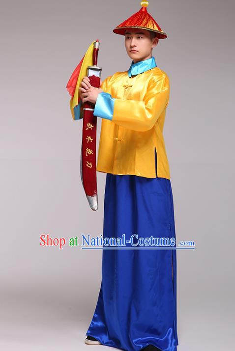 Traditional Chinese Ancient Imperial Bodyguard Clothing, China Qing Dynasty Manchu Soldiers Costume for Men