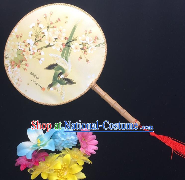 Traditional Chinese Handmade Palace Fans Hanfu Princess Printing Peach Blossom Round Fan for Women