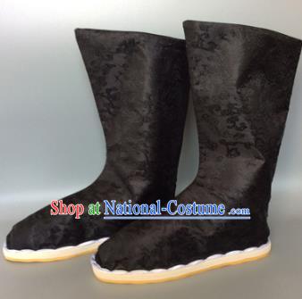 Asian Chinese Traditional Shoes Embroidered Black Shoes, China Ancient Hanfu Shoes Embroidered Satin Shoes