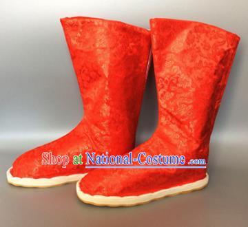 Asian Chinese Traditional Shoes Embroidered Red Shoes, China Ancient Hanfu Shoes Embroidered Satin Shoes