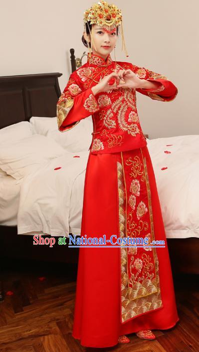 Ancient Chinese Wedding Costume Xiuhe Suits Traditional Women Longfeng Dragon and Phoenix Flown Bride Toast Cheongsam