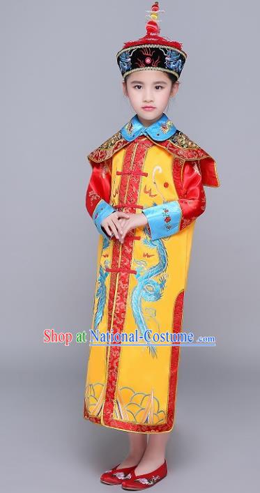 Traditional Ancient Chinese Qing Dynasty Empress Costume, China Manchu Palace Lady Embroidered Clothing for Kids