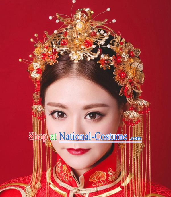 Traditional Handmade Chinese Classical Hair Accessories Bride Wedding Phoenix Coronet Xiuhe Suit Hairpins for Women