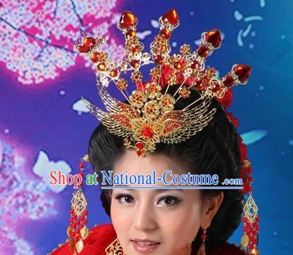 Traditional Handmade Chinese Classical Hair Accessories Tang Dynasty Imperial Empress Phoenix Coronet Hairpins for Women