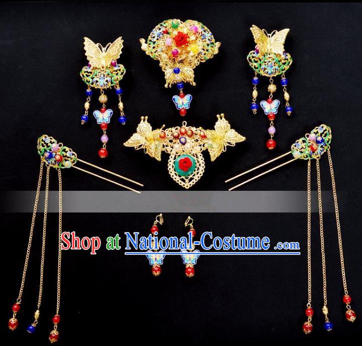 Traditional Handmade Chinese Classical Hair Accessories Bride Wedding Tassel Phoenix Coronet Xiuhe Suit Hairpins for Women