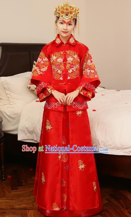 Chinese Traditional Bride Wedding Costume Xiuhe Suits China Ancient Embroidered Peony Clothing for Women