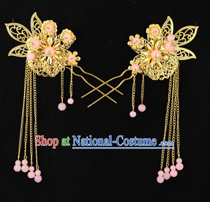 Traditional Handmade Chinese Ancient Classical Hair Accessories Hanfu Hairpins Pink Beads Tassel Step Shake for Kids