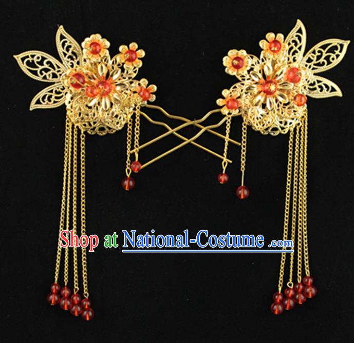 Traditional Handmade Chinese Ancient Classical Hair Accessories Hanfu Hairpins Red Beads Tassel Step Shake for Kids