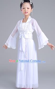 Traditional Chinese Tang Dynasty Princess Costume, China Ancient Fairy Embroidered White Dress Clothing for Kids