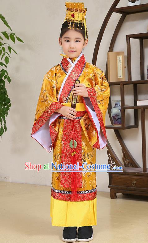 Traditional Chinese Han Dynasty Children Emperor Costume, China Ancient Majesty Hanfu Embroidered Clothing for Kids