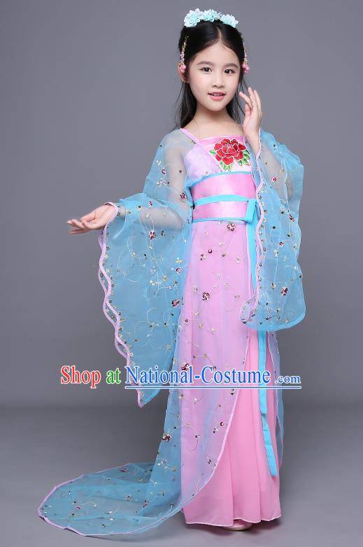 Traditional Chinese Tang Dynasty Imperial Concubine Embroidered Costume, China Ancient Palace Lady Hanfu Clothing for Kids