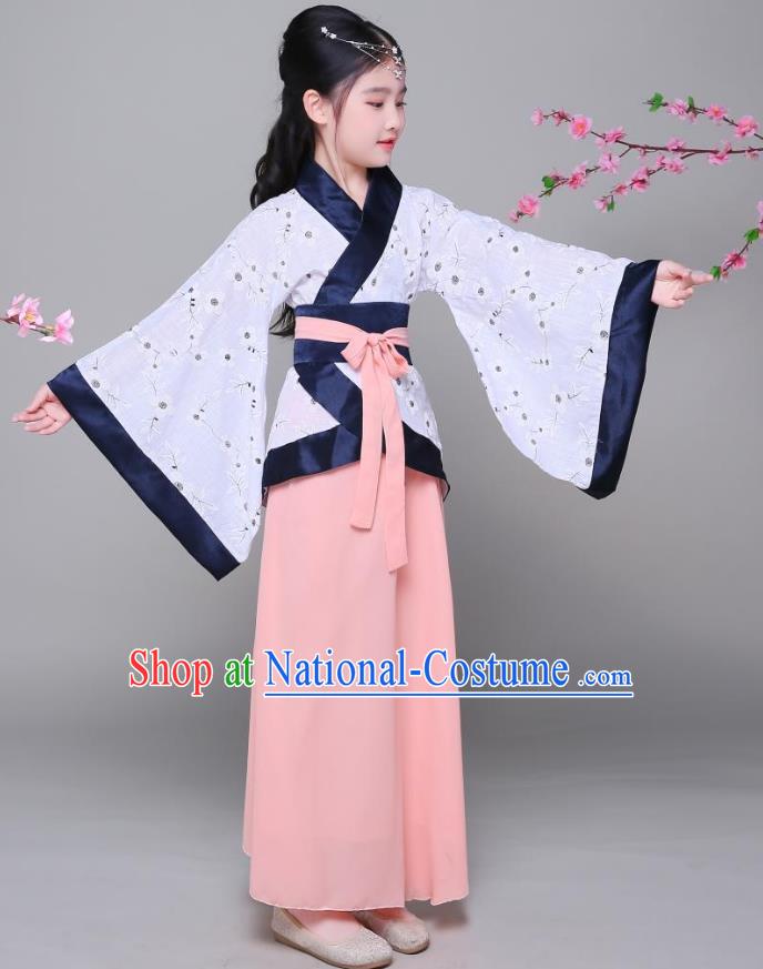 Traditional Chinese Han Dynasty Children Costume, China Ancient Princess Hanfu Curving-front Robe for Kids