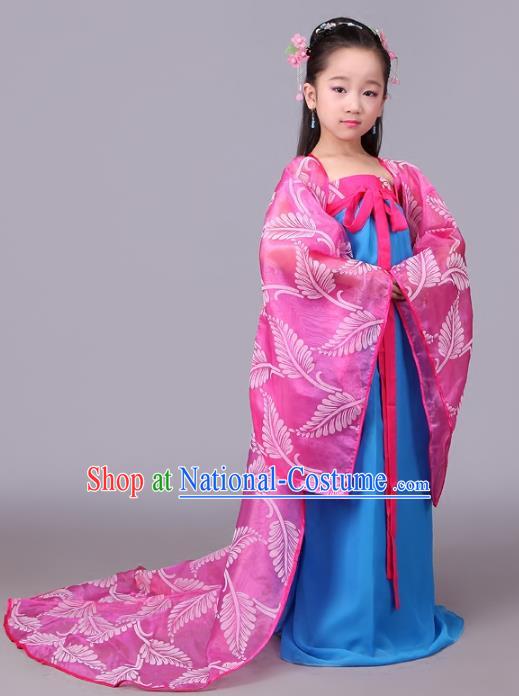 Traditional Chinese Tang Dynasty Children Costume, China Ancient Princess Hanfu Trailing Dress for Kids