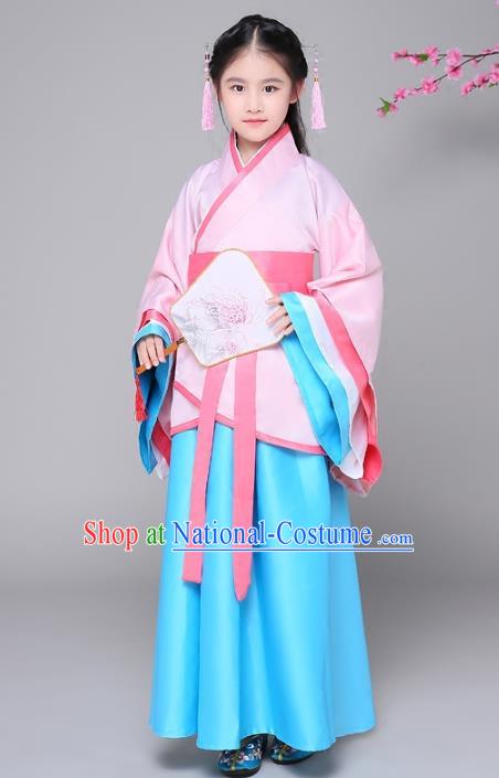 Traditional Chinese Han Dynasty Palace Princess Costume, China Ancient Hanfu Embroidered Clothing for Kids