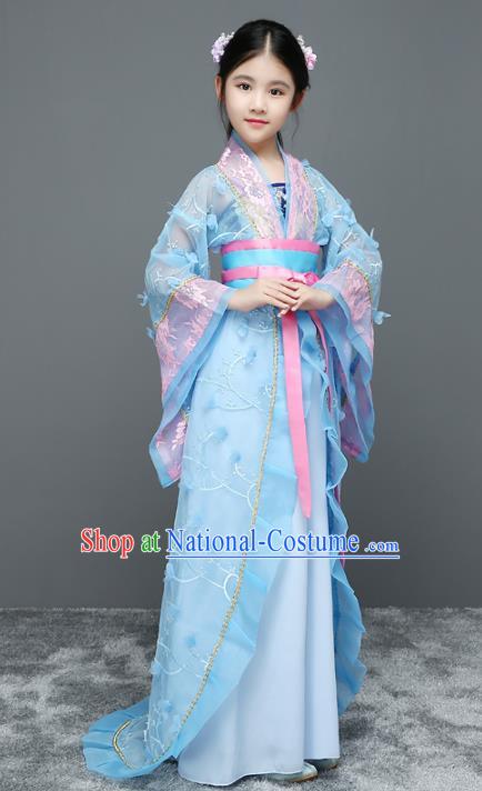 Traditional Chinese Tang Dynasty Palace Lady Costume Ancient Princess Trailing Dress for Kids