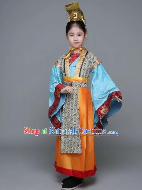 Traditional Chinese Qin Dynasty Emperor Costume, China Ancient Majesty Embroidered Robe for Kids