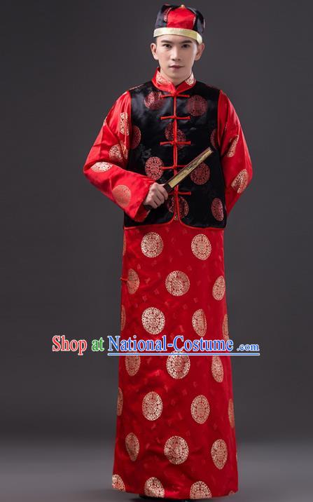 Traditional Chinese Qing Dynasty Bridegroom Costume, China Manchu Prince Embroidered Mandarin Jacket for Men