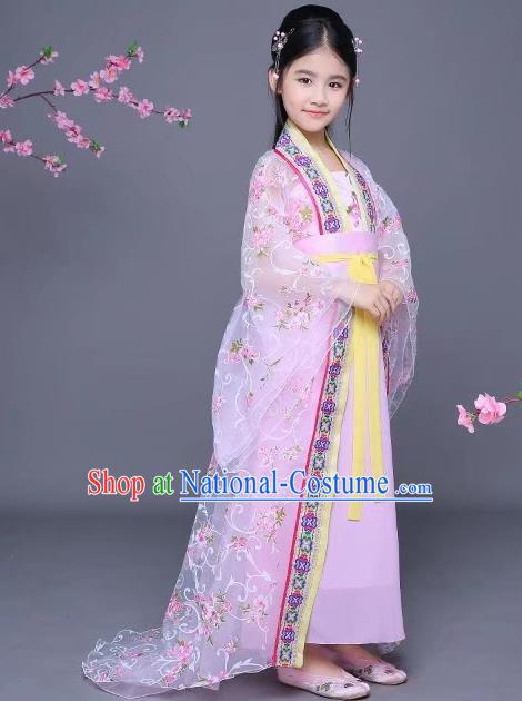 Traditional Chinese Tang Dynasty Imperial Consort Costume Ancient Hanfu Trailing Dress Clothing for Kids