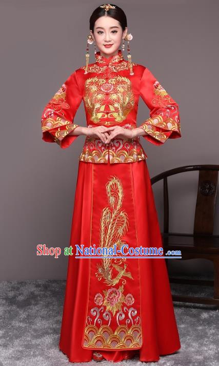 Traditional Chinese Wedding Costume Xiuhe Suits China Ancient Bride Embroidered Dragon Phoenix Clothing for Women