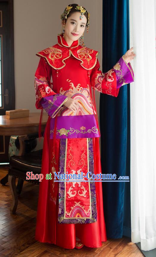 Chinese Traditional Wedding Bride Xiuhe Suit Costume, China Ancient Embroidered Tang Suit Toast Clothing for Women