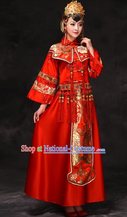 Chinese Traditional Wedding Xiuhe Suit Costume, China Ancient Bride Tang Suit Toast Clothing for Women