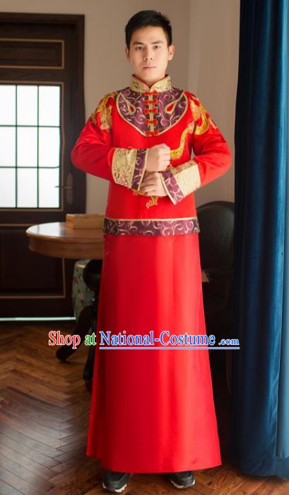 Ancient Chinese Wedding Costume China Traditional Bridegroom Embroidered Toast Clothing for Men