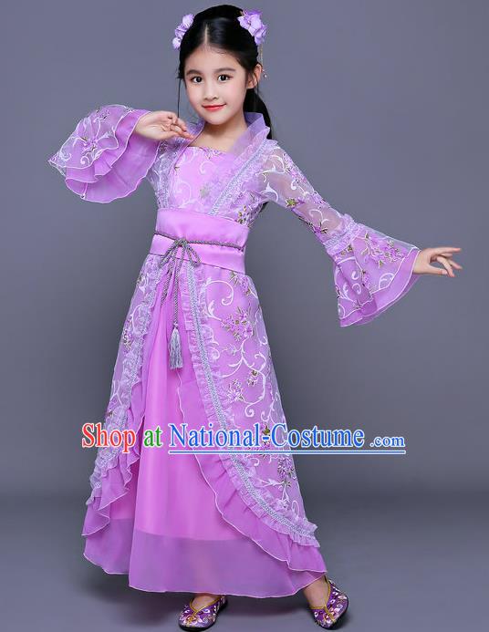 Traditional Chinese Ancient Palace Princess Costume, China Tang Dynasty Palace Lady Hanfu Trailing Dress for Kids