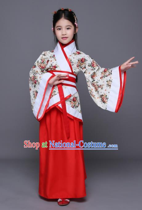 Traditional Chinese Ancient Palace Princess Costume, China Han Dynasty Palace Lady Hanfu Clothing for Kids