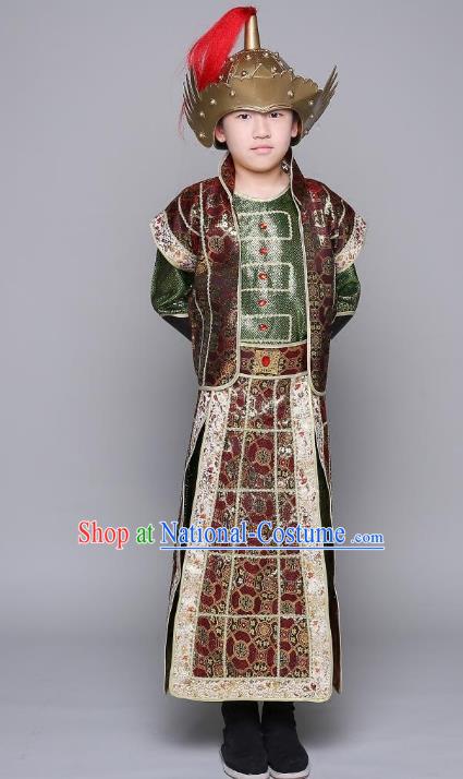 Traditional Chinese Tang Dynasty General Costume, China Ancient Warrior Armour Clothing for Kids