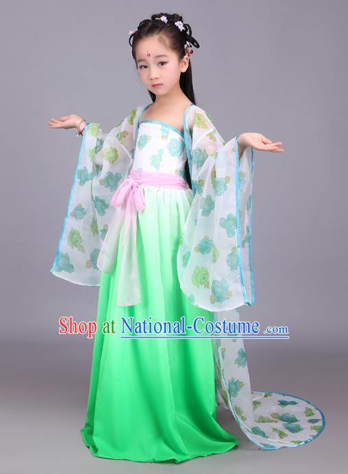 Traditional Chinese Tang Dynasty Palace Princess Costume, China Ancient Fairy Hanfu Dress Clothing for Kids