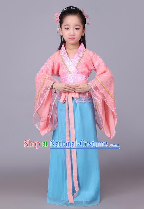 Traditional Chinese Han Dynasty Palace Lady Costume, China Ancient Princess Hanfu Dress Clothing for Kids