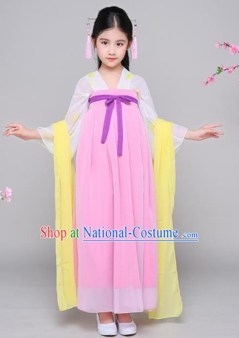 Traditional Chinese Tang Dynasty Palace Lady Fairy Costume, China Ancient Princess Hanfu Dress Clothing for Kids