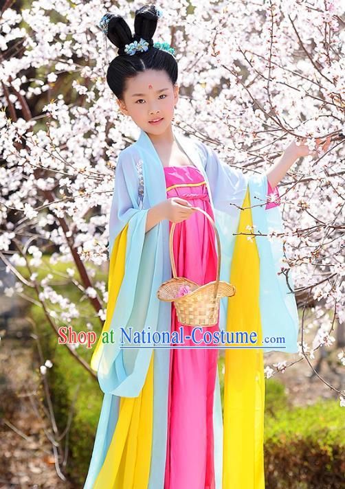 Traditional Chinese Tang Dynasty Royal Princess Costume, China Ancient Palace Lady Hanfu Dress Clothing for Kids