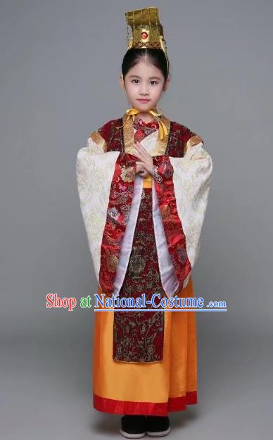 Traditional Chinese Han Dynasty Prime Minister Costume, China Ancient Emperor Hanfu Embroidered Clothing for Kids