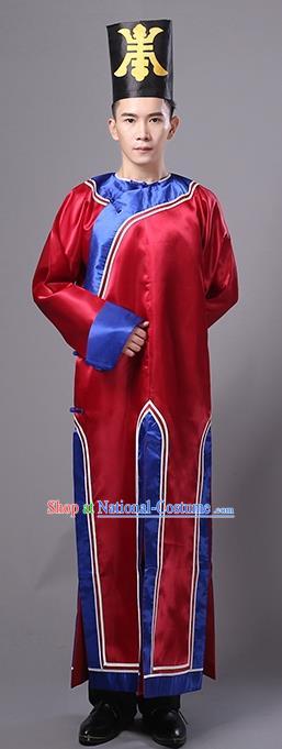 Traditional Chinese Qing Dynasty Manchu Eunuch Costume, China Ancient Cosplay Zombie Red Robe Clothing for Kids