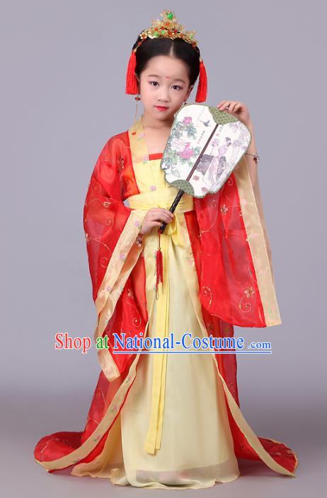 Traditional Ancient Chinese Tang Dynasty Princess Costume, China Ancient Imperial Consort Embroidered Trailing Clothing for Kids