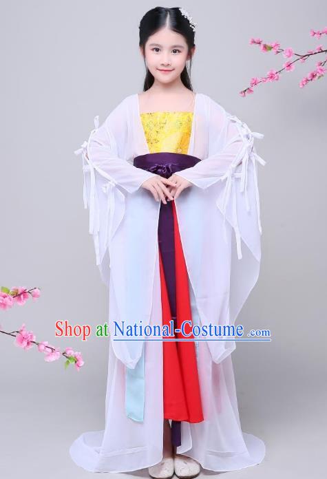 Traditional Chinese Ancient Fairy Costume, China Tang Dynasty Imperial Princess Embroidered Clothing for Kids