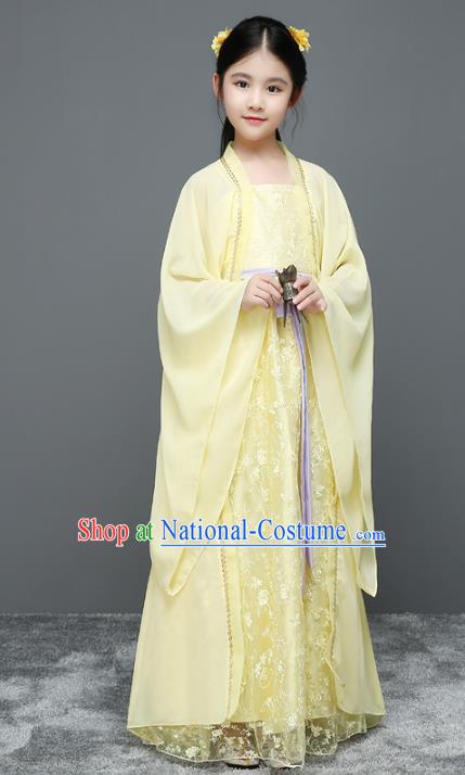 Traditional Chinese Ancient Palace Fairy Costume, China Tang Dynasty Imperial Princess Yellow Dress Clothing for Kids